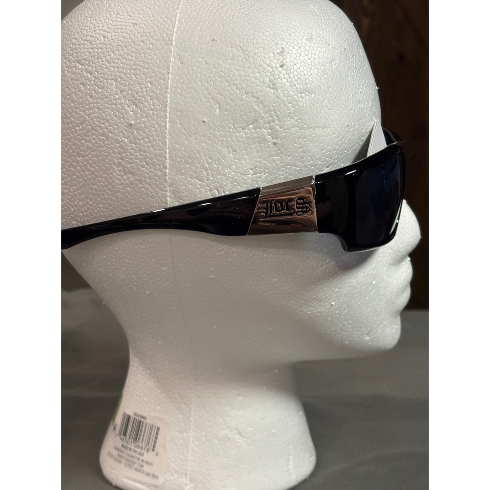 Locs Hardcore Shades Black Rectangular Wrap Sunglasses Silver Logo UV400 UV A/B - Picture 4 of 8